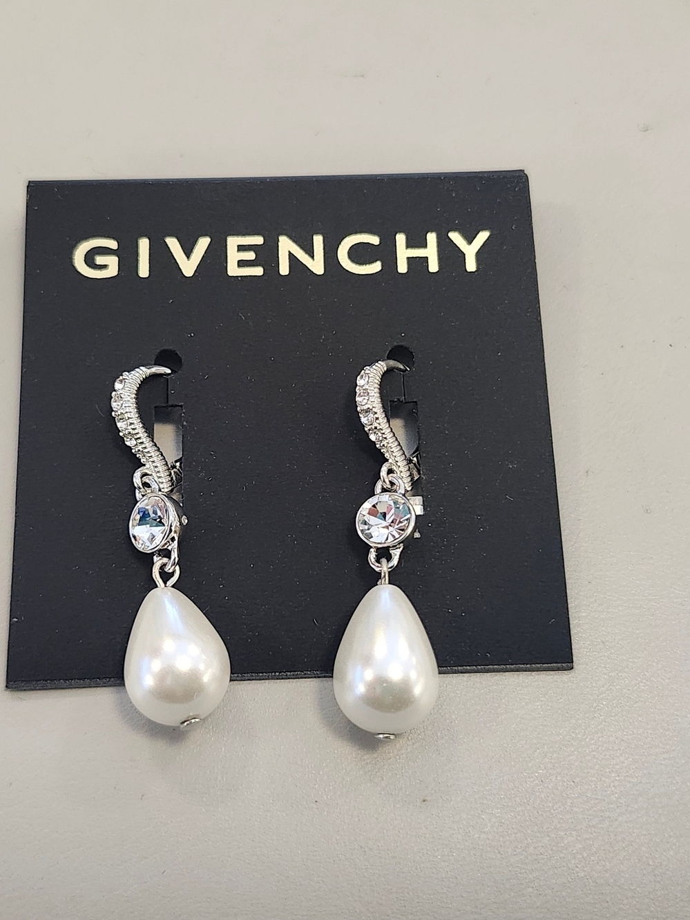 NWT Givenchy Silver-Tone Crystal Pearl Drop Earrings